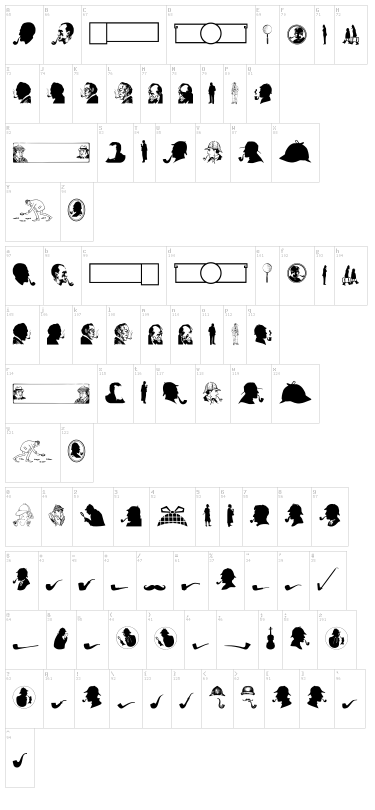 JMH Memorias Dingbats font map